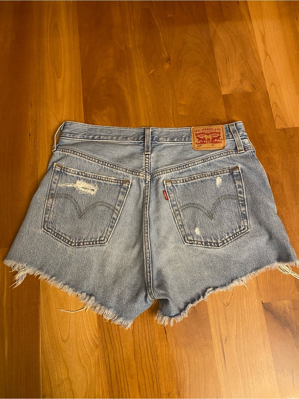 Levi's 501 Original Light Blue Distressed Denim Shorts